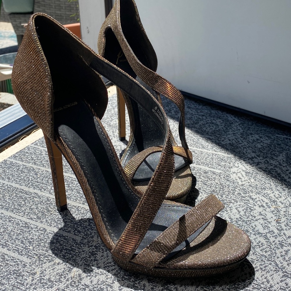 Brian Atwood gold sparkle heels